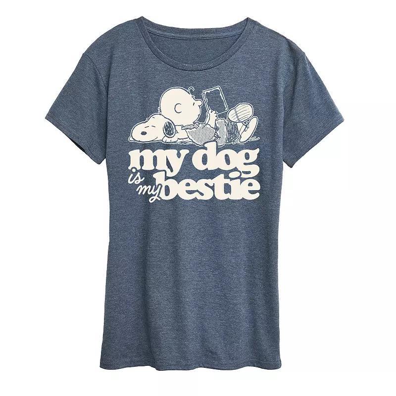 Womens Peanuts Snoopy & Charlie Brown My Dog Is My Bestie Graphic Tee Blue Product Image