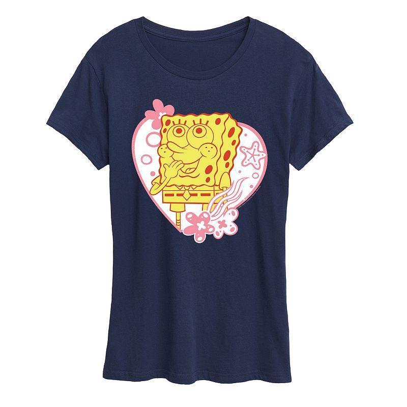 Womens Spongebob Squarepants Heart Graphic Tee Blue Product Image