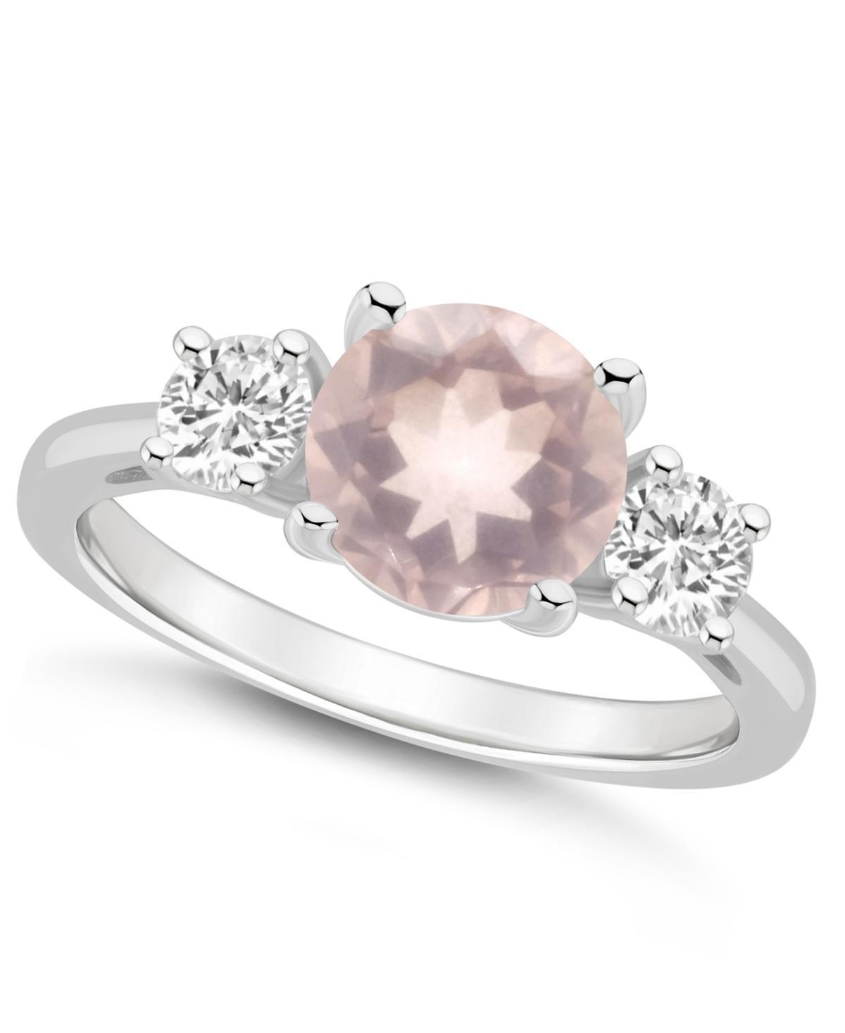 Alyson Layne Sterling Silver 8 mm Round Gemstone & White Topaz Three-Stone Ring, Womens Pink Product Image