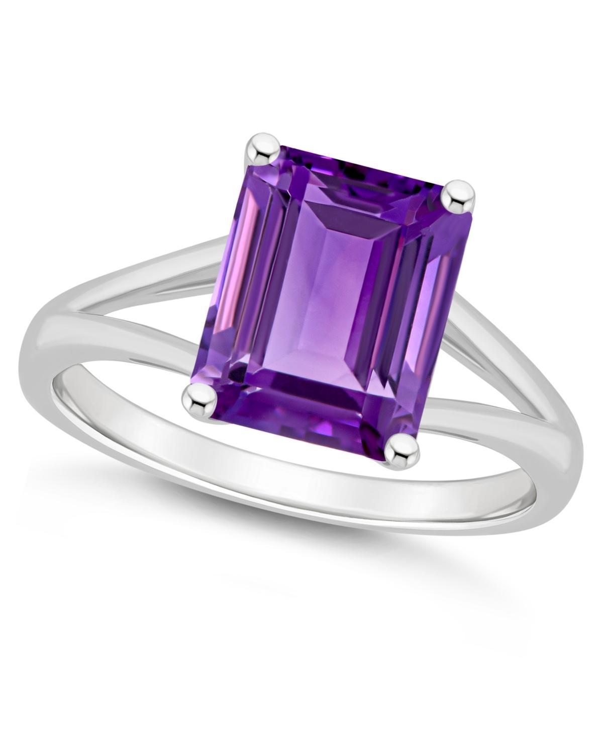 Alyson Layne Sterling Silver 10 mm x 8 mm Emerald Cut Gemstone Split Shank Solitaire Ring, Womens Purple Product Image