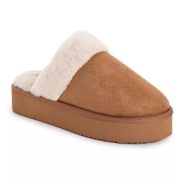 Womens MUK LUKS Microsuede Platform Scuff Slippers Brown Product Image