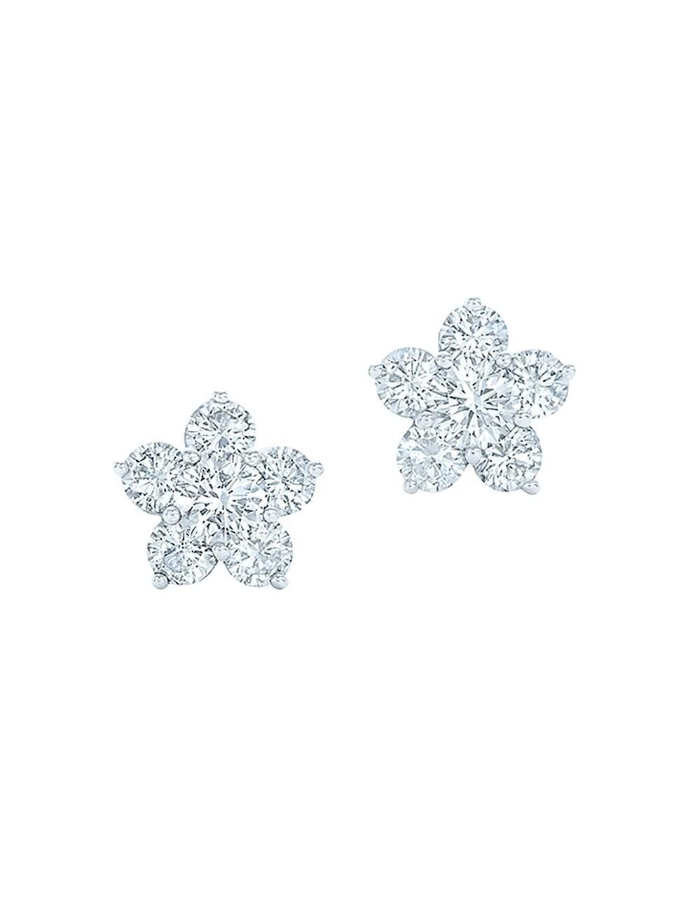 Womens Cluster 18K White Gold & Diamond Flower Stud Earrings Product Image