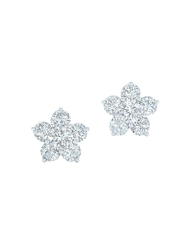 Womens Cluster 18K White Gold & Diamond Flower Stud Earrings Product Image