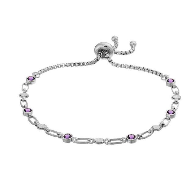 Kristen Kesho Sterling Silver Lab-Created Amethyst & Round Link Adjustable Bolo Bracelet, Womens Grey Product Image