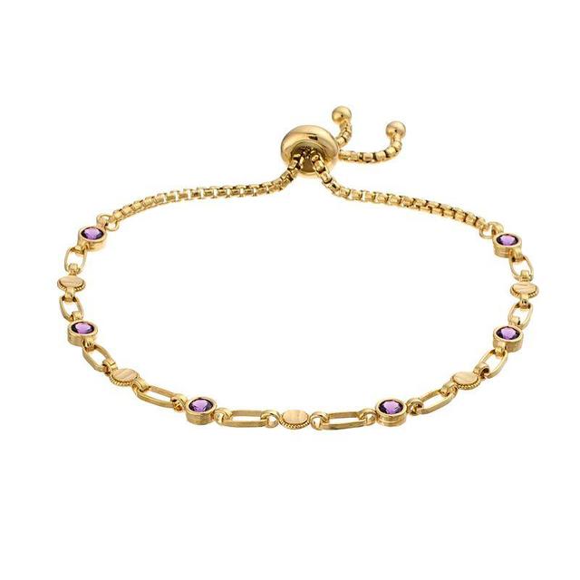 Kristen Kesho Sterling Silver Lab-Created Amethyst & Round Link Adjustable Bolo Bracelet, Womens Gold Tone Product Image