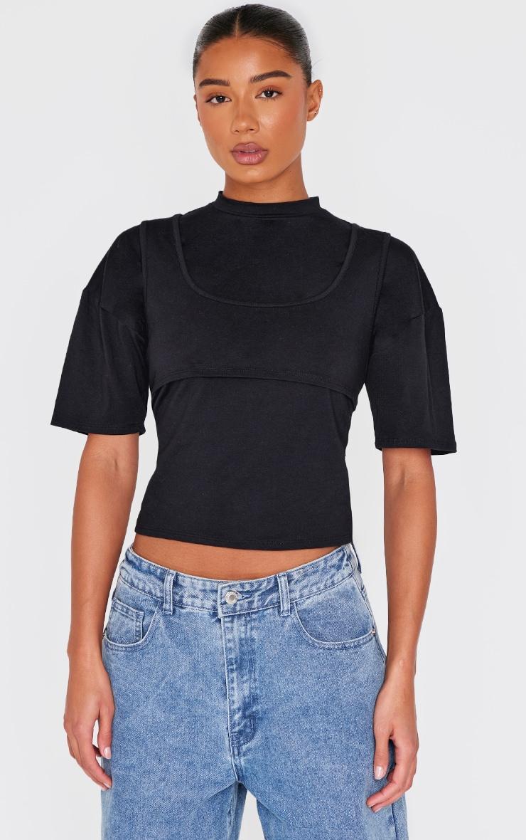  Black Oversized Overlay Detail T Shirt product image