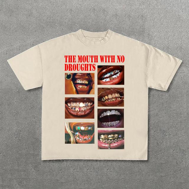 Sopula Vintage The Mouth With No Droughts Print Cotton T-Shirt Product Image