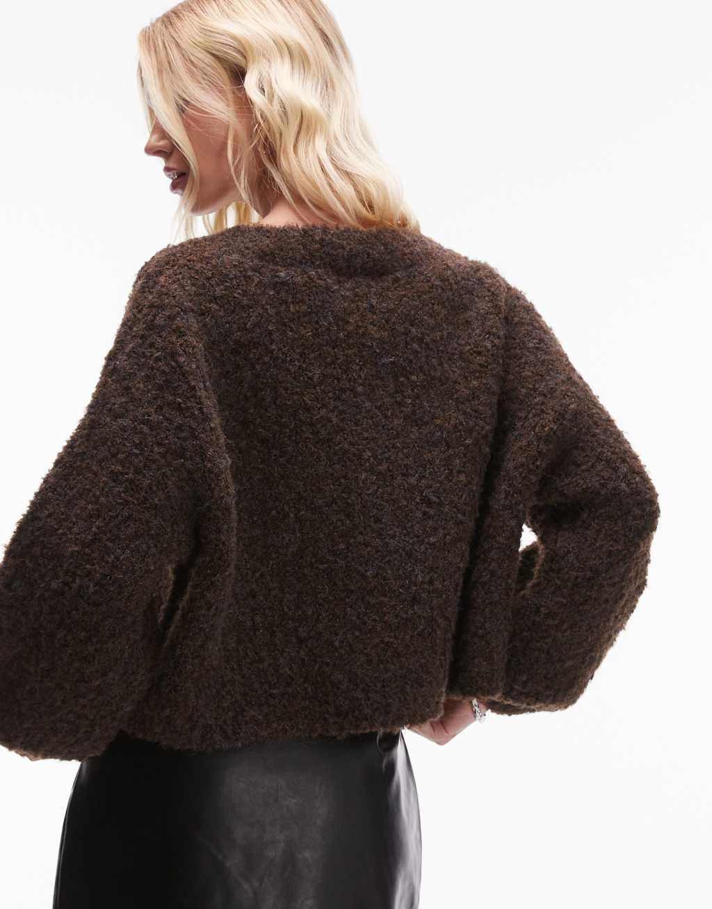 VRG GRL elsie fluffy cardigan in chocolate Product Image