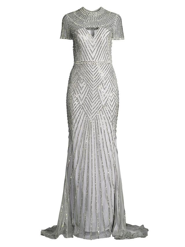 Womens Beaded Short-Sleeve Gown Product Image