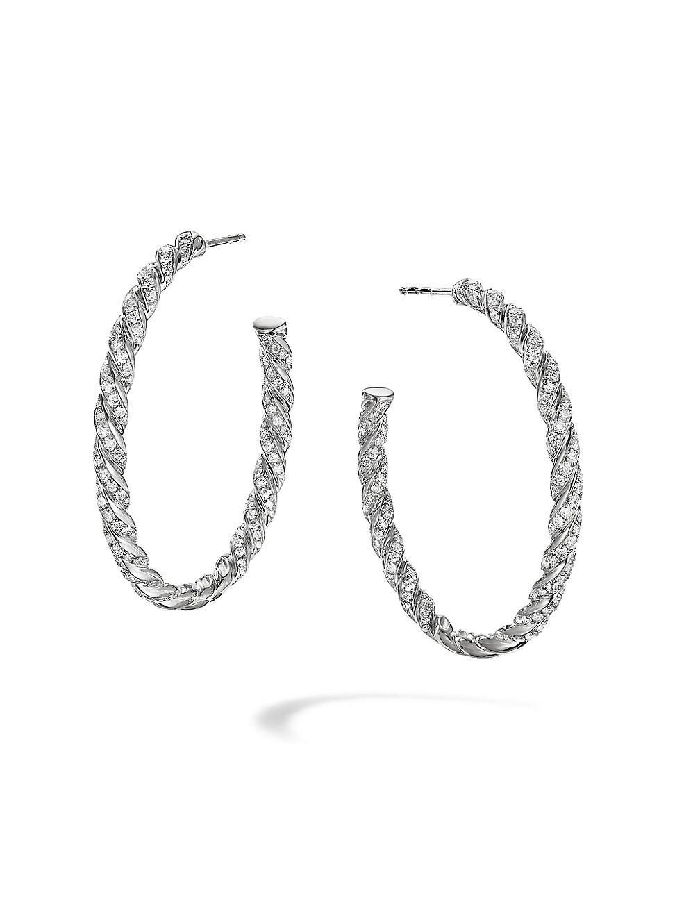 Womens Paveflex 18K White Gold & Pav Diamond Flex Hoop Earrings Product Image