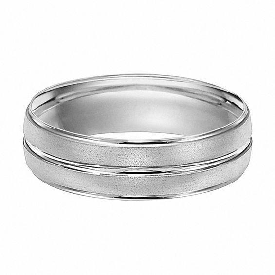 Men's 6.0mm Center Groove Wedding Band in 10K White Gold Product Image