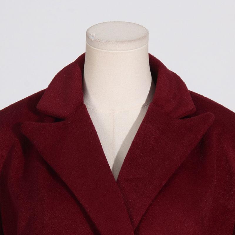 Collared Plain Double Breasted Coat Product Image