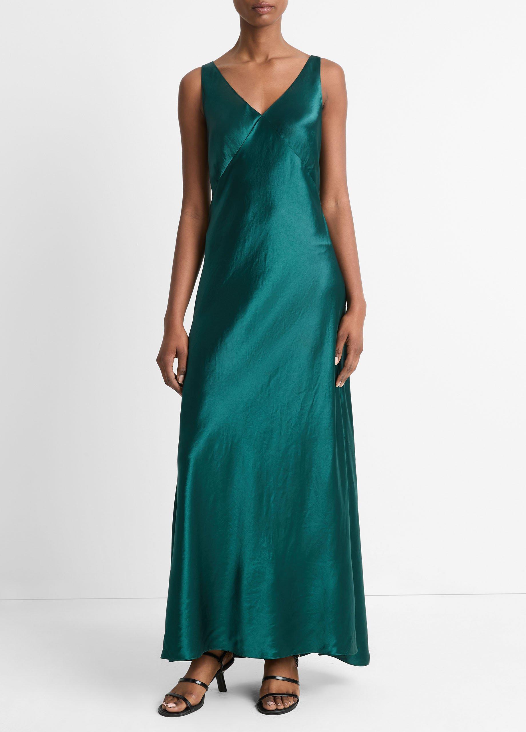 Satin V-Neck Maxi Slip Dress Product Image