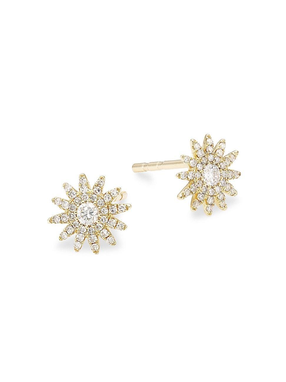 Womens 14K Yellow Gold & 0.24 TCW Diamond Starburst Stud Earrings Product Image