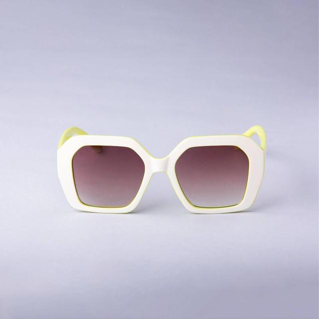 Womens Two-Tone Oversized Angular Square Sunglasses - A New Day Ivory Product Image