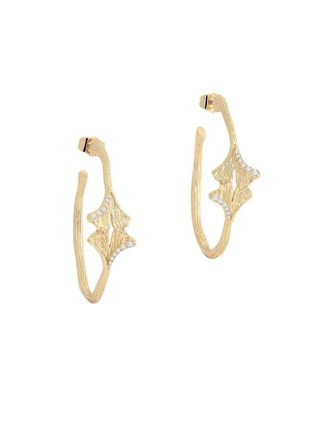 Womens Ginkgo 18K-Gold-Plated & Cubic Zirconia Hoop Earrings Product Image