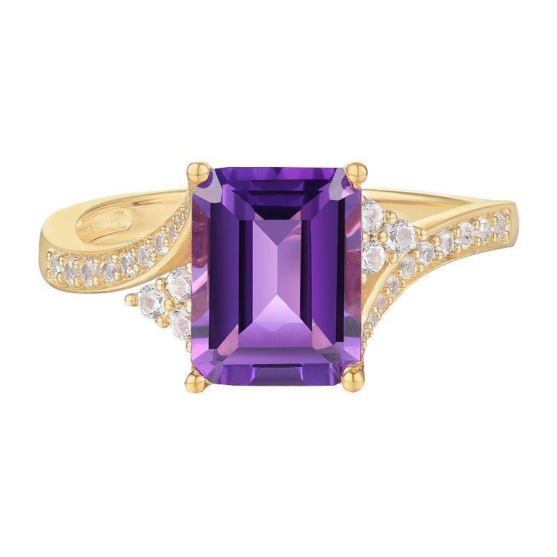 14k Gold Over Silver Amethyst & Lab-Created White Sapphire Ring, Womens Gold Tone Product Image