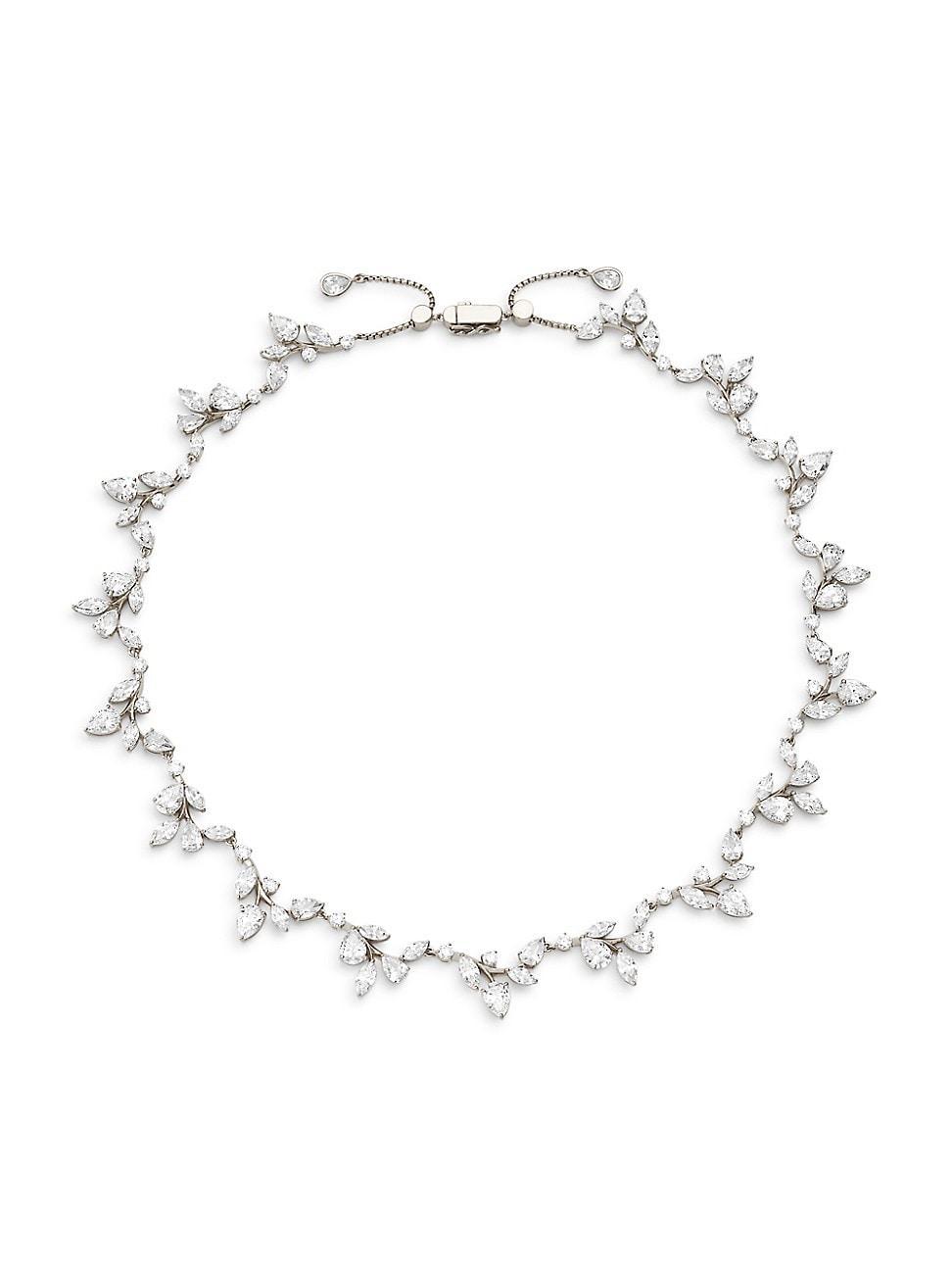 Womens Taylor Rhodium-Plate & Cubic Zirconia Vine Collar Necklace - Silver Crystal Product Image