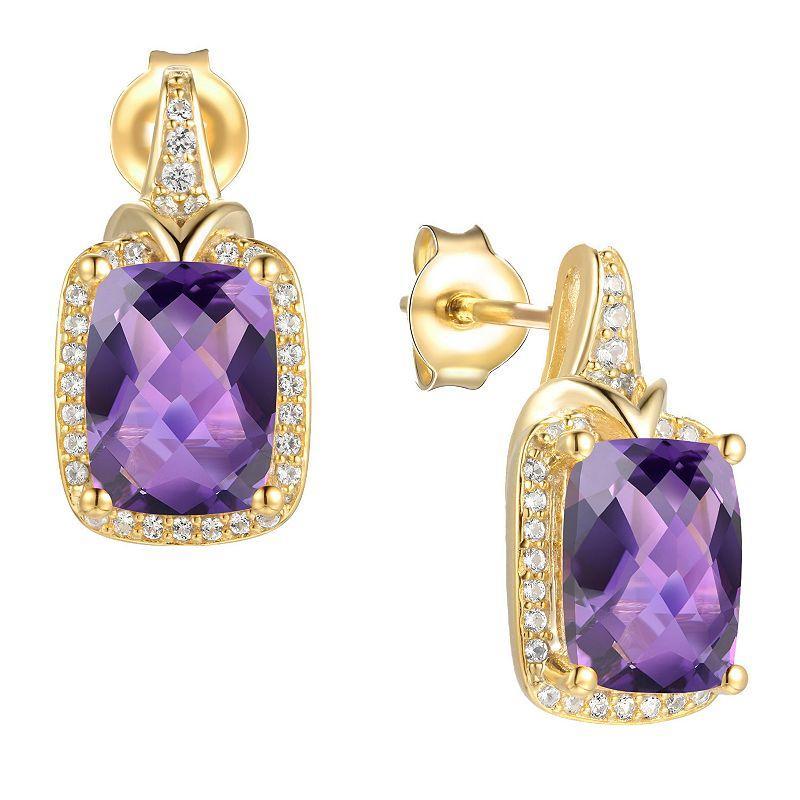 14k Gold Flash-Plated Amethyst & Lab-Created White Sapphire Stud Earrings, Womens, Yellow Product Image