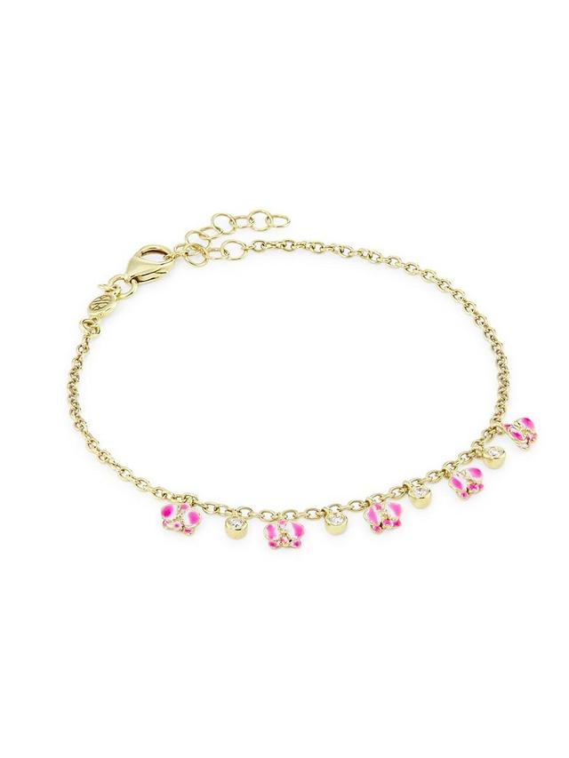 Womens Kidea 18K Yellow Gold, 0.06 TCW Diamond & Enamel Orchid Charm Bracelet Product Image