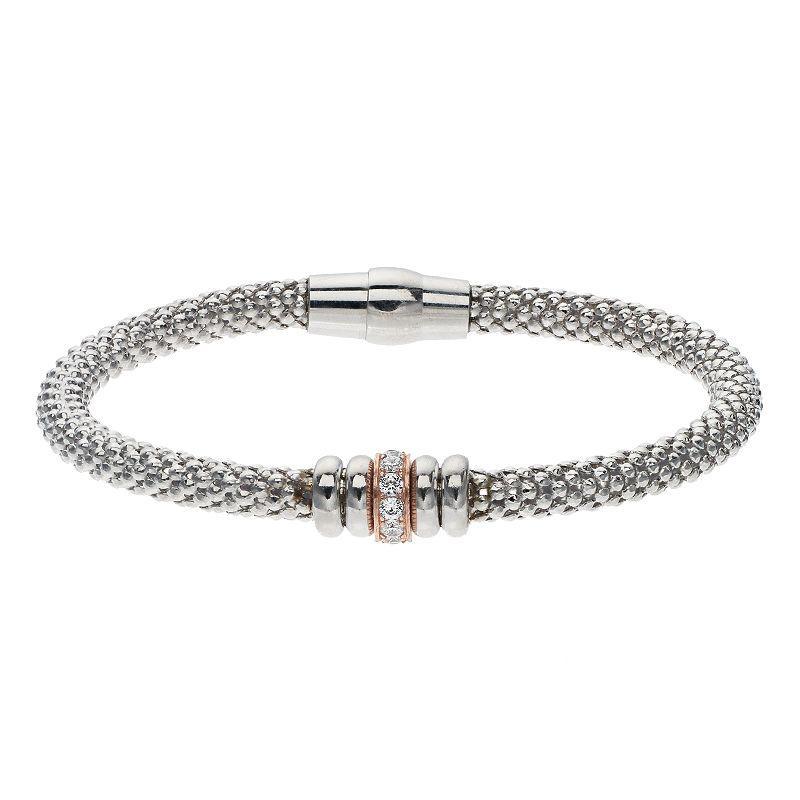 Sterling Silver Flexible Bracelet with Rose Tone Bead, Womens, Two Tone Product Image