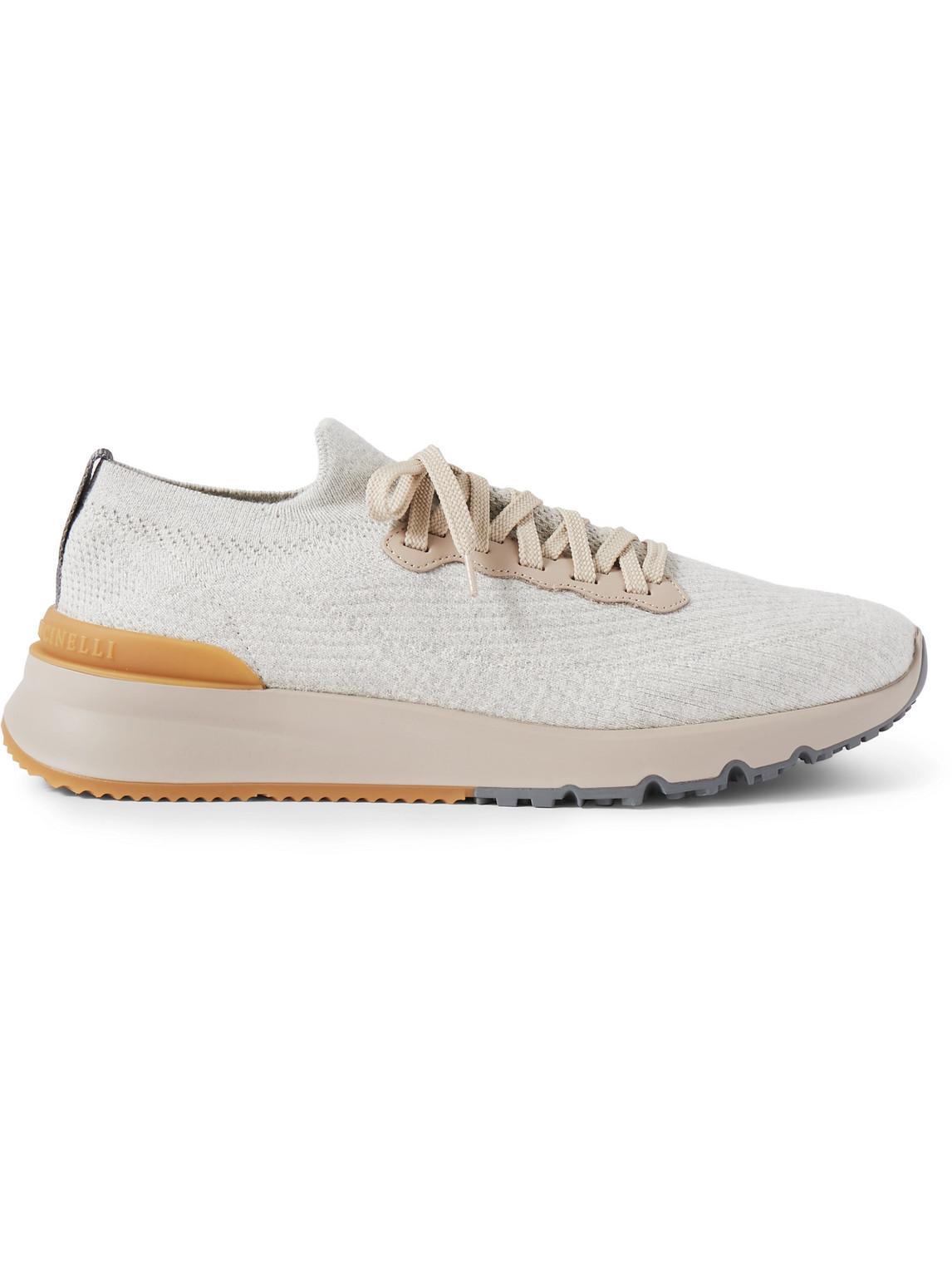 BRUNELLO CUCINELLI Embellished Detail Knit Upper Sneakers In Beige Product Image