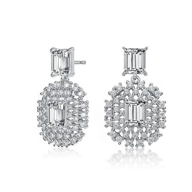 Sterling Silver Cubic Zirconia Lace Cluster Drop Earrings, Womens Product Image