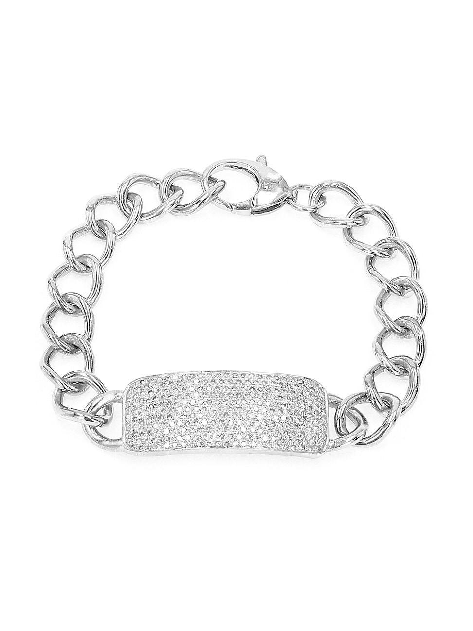 Womens ID Tag Sterling Silver & 1.98 TCW Diamond Chain Bracelet Product Image