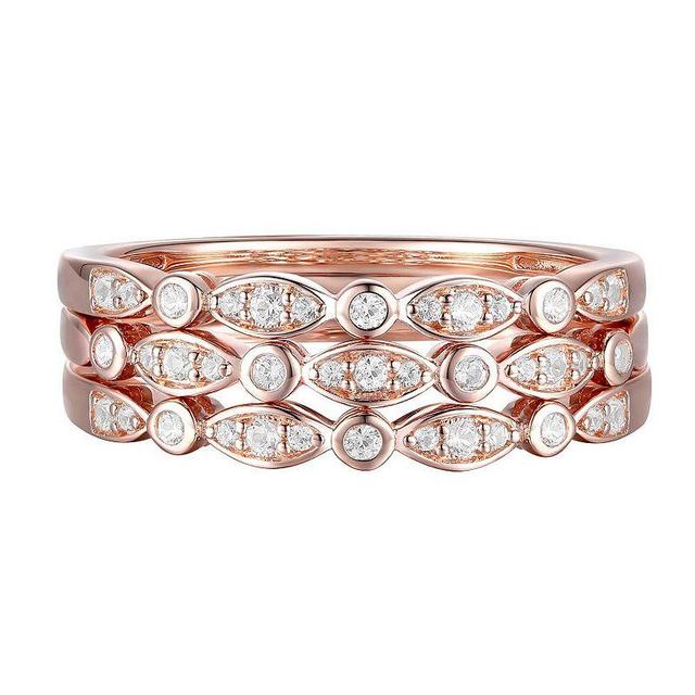 14k Rose Gold Over Silver 1/4 Carat T.W. Diamond Stack Ring Set, Womens White Product Image