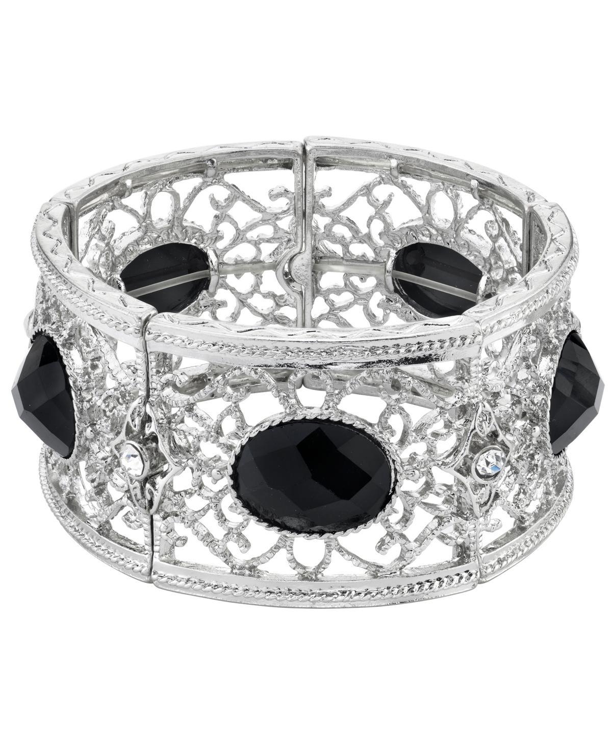 1928 Filigree Cuff Stretch Bracelet, Womens Black Product Image