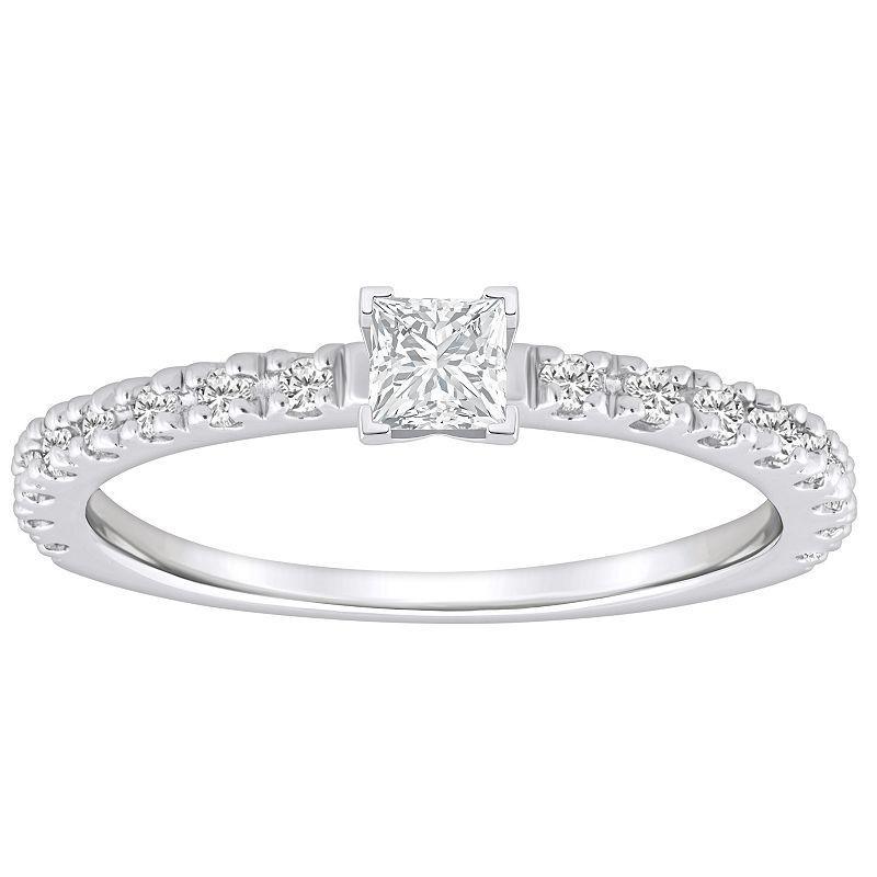 Alyson Layne 14k Gold 1/2 Carat T.W. Diamond Princess Cut Embellished Band Engagement Ring, Womens 14k White Gold Product Image