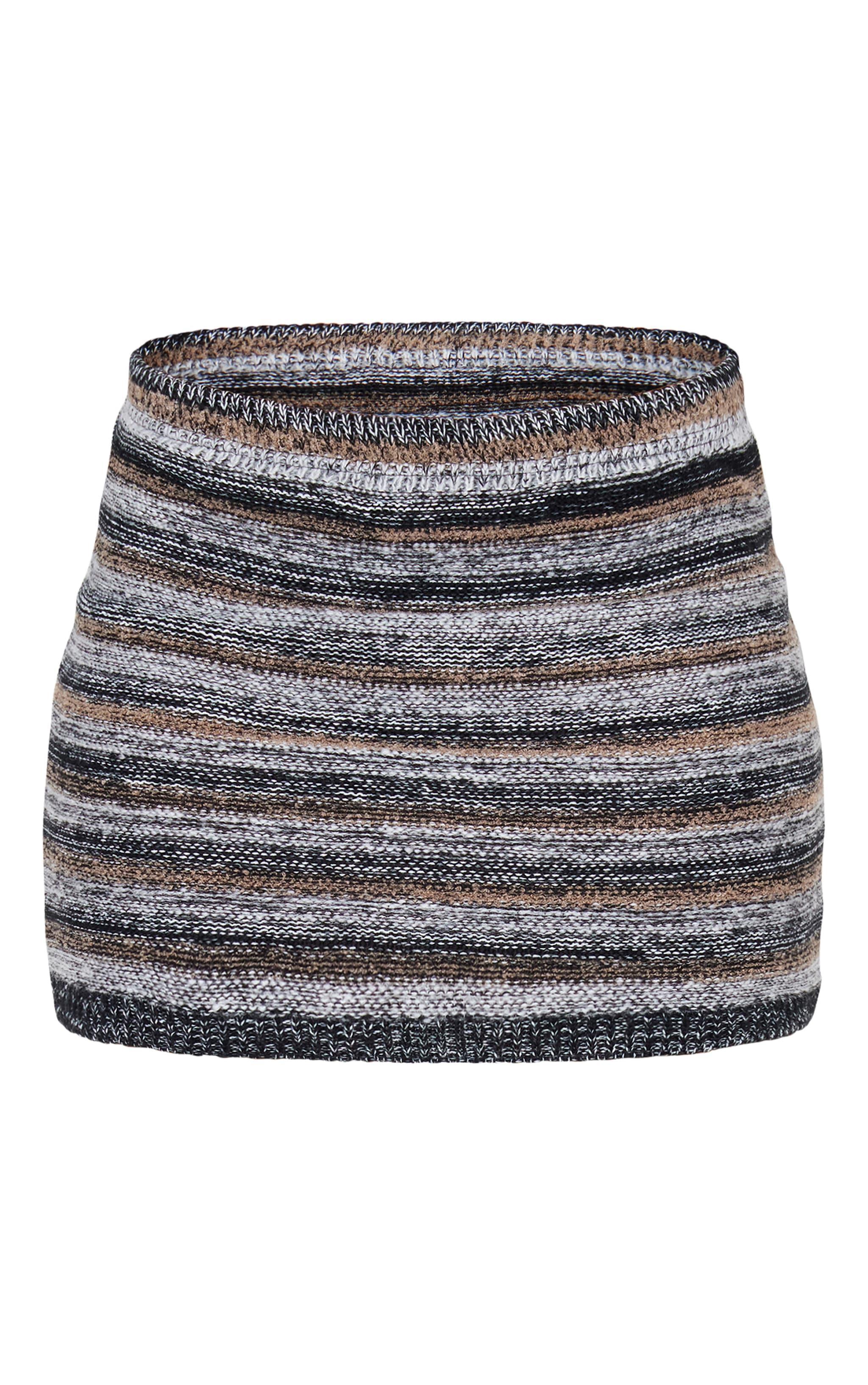 Monochrome Contrast Stripe Knit Micro Mini Skirt Product Image