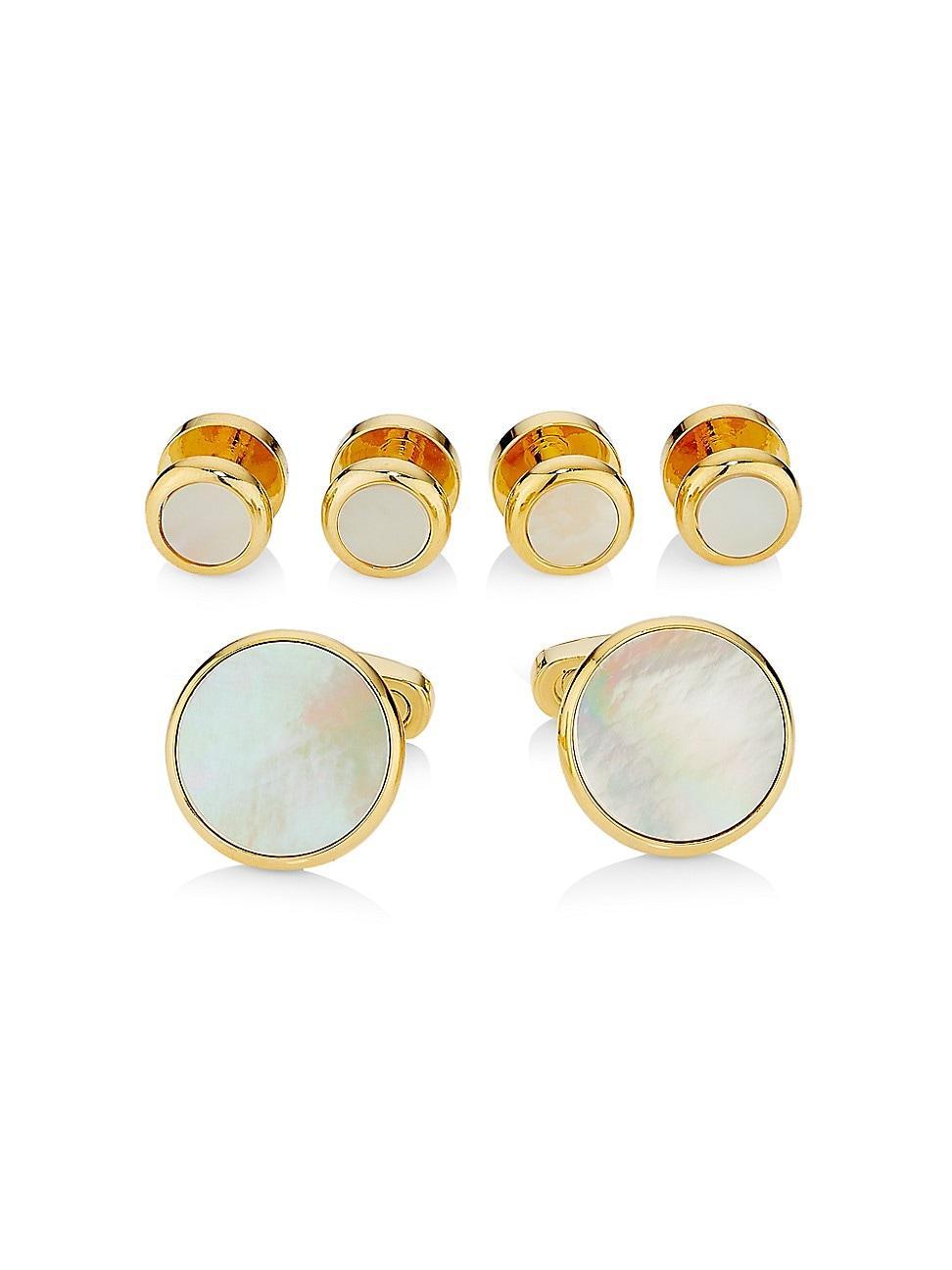 Men's Classic Round Mother-Of-Pearl Cufflink Stud Set Product Image