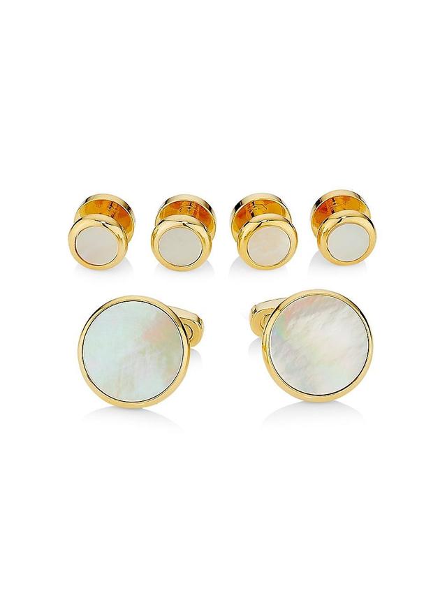 Men's Classic Round Mother-Of-Pearl Cufflink Stud Set Product Image