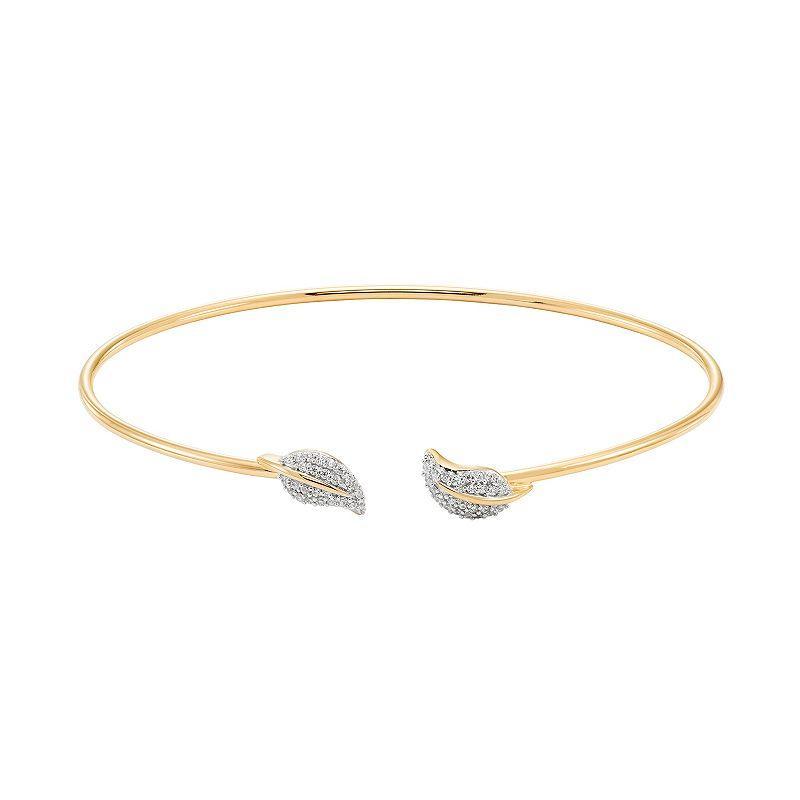 Sterling Silver 1/5 Carat T.W. Diamond Leaf Cuff Bracelet, Womens 14k Gold Plate Product Image