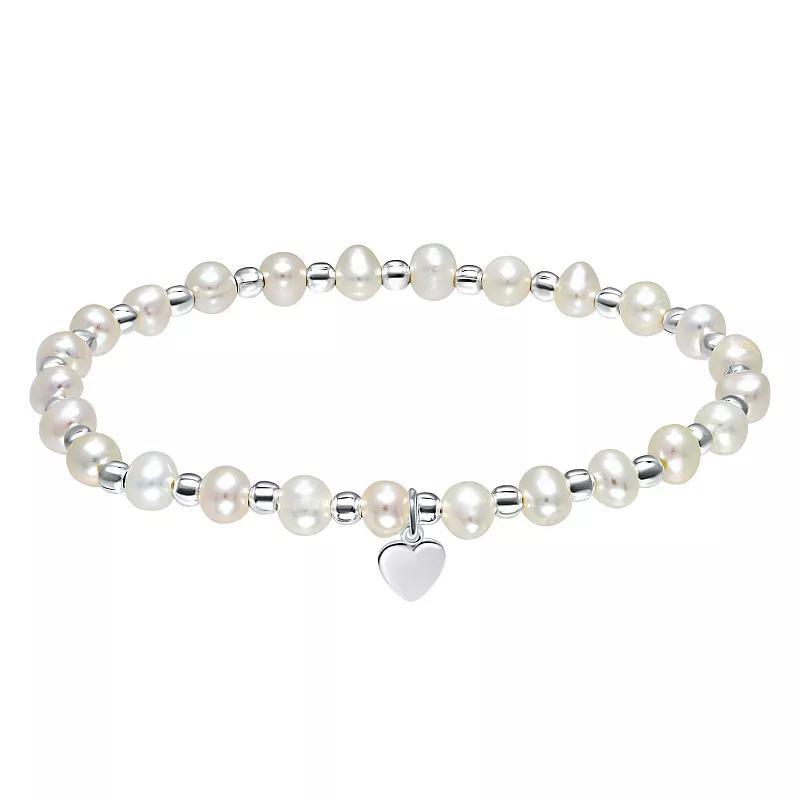 Aleure Precioso Sterling Silver Bead & Freshwater Cultured Pearl Evil Eye Charm Stretch Bracelet, Womens Product Image