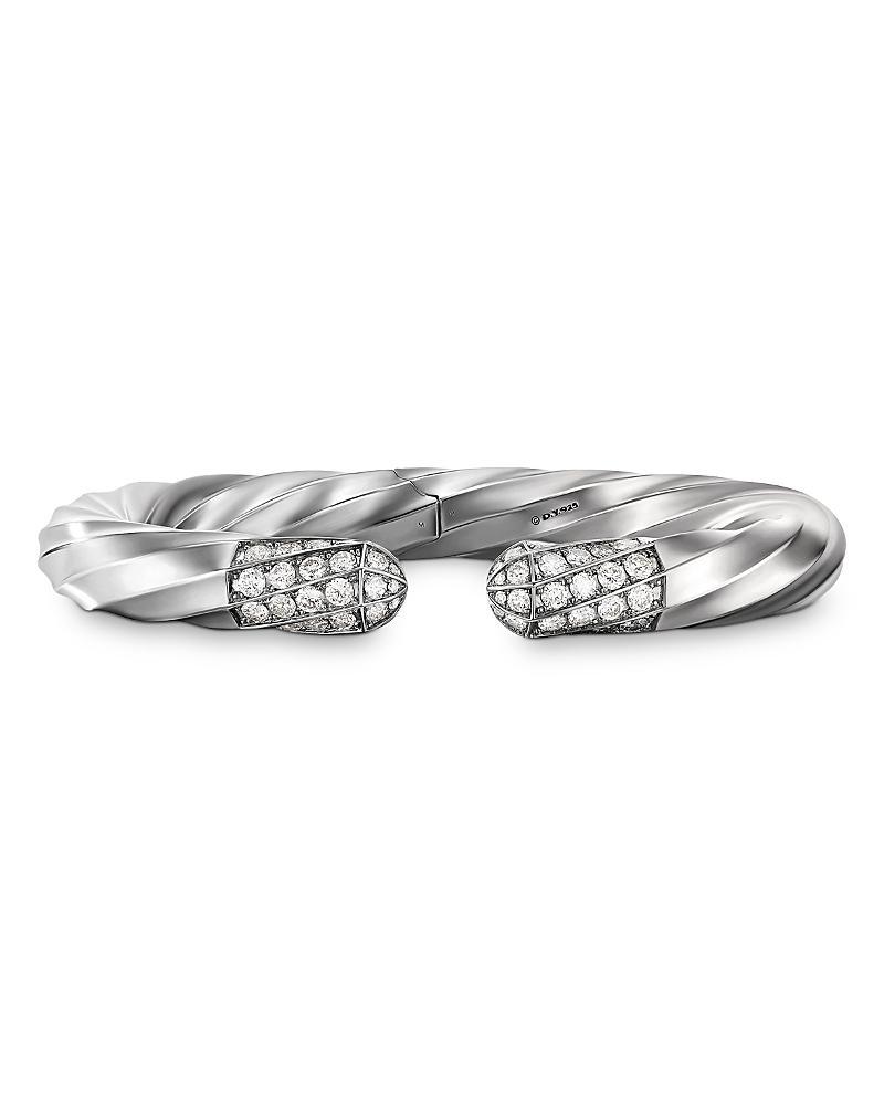 Womens Cable Sterling Silver & Diamonds Open Cuff Bracelet Product Image