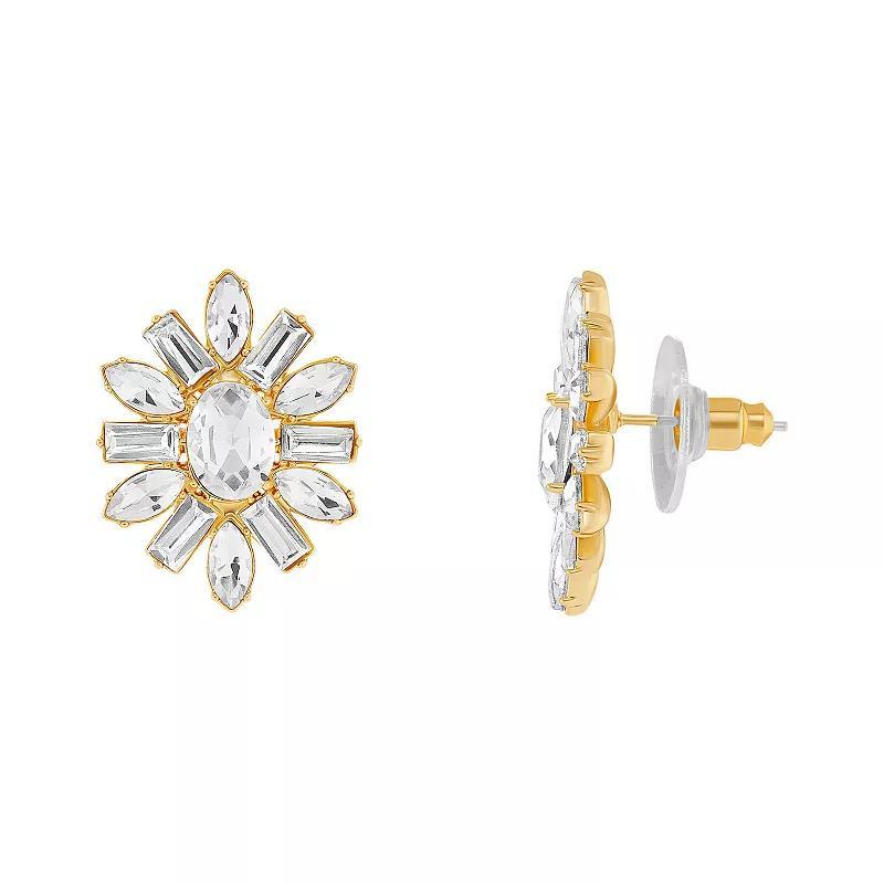 Emberly Gold Tone Crystal Art Deco Flower Stud Earrings, Womens, Yellow Gold Tone Product Image