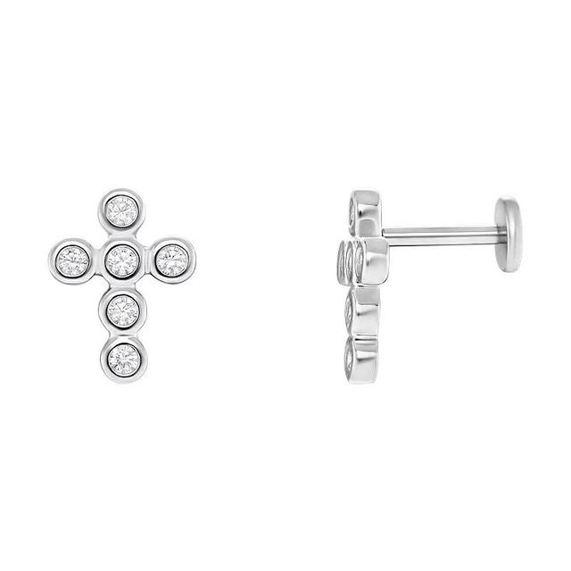 PRIMROSE Sterling Silver & Stainless Steel Cubic Zirconia Cross Stud Earrings, Womens, Sterling Silver White Product Image