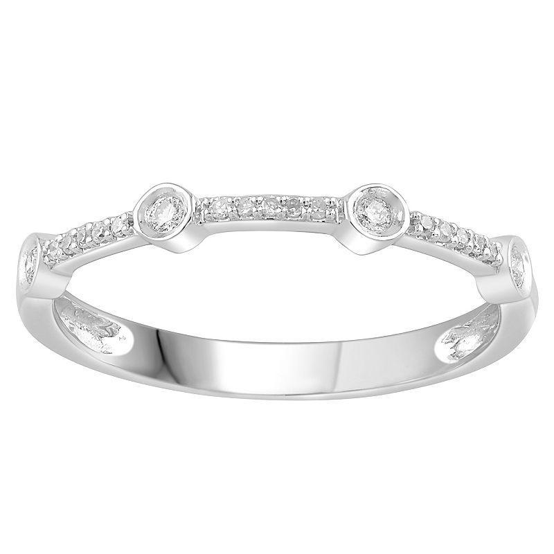 10k White Gold 1/10 Carat T.W. Diamond Station Band Ring, Womens Product Image