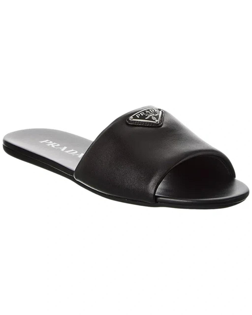 Logo Plaque Leather Sandal In Black Product Image