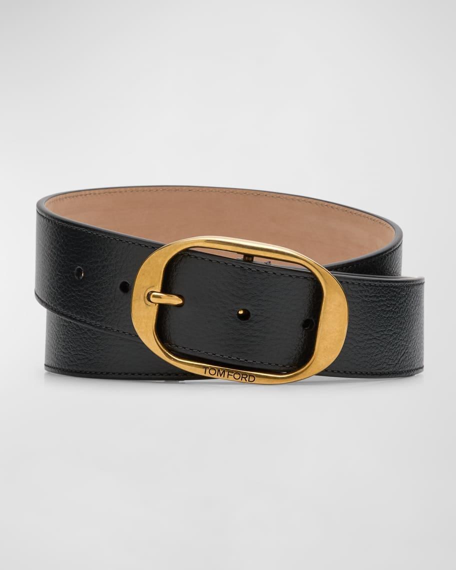 Mens Vacchetta Leather Oval-Buckle Belt Product Image