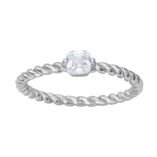 Contessa Di Capri Sterling Silver Cubic Zirconia Square Ring, Womens Sterling Silver Clear Product Image