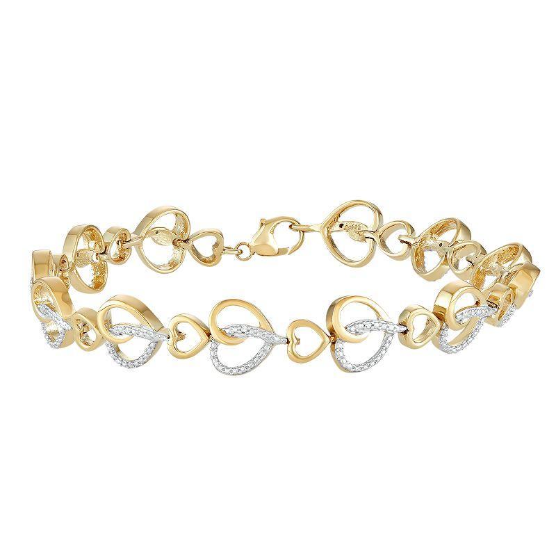 Jewelexcess 14k Gold Over Silver Diamond Accent Heart Link Bracelet, Womens, Yellowtone Product Image