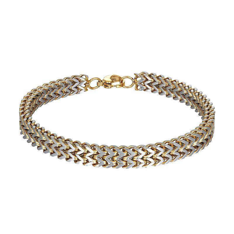 Mens LYNX Two Tone Stainless Steel 2-Row Foxtail Chain Bracelet Gold Tone Product Image