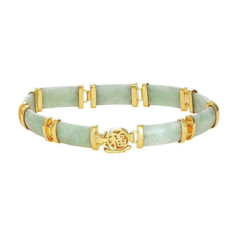 Dynasty Jade 18k Gold Over Silver Green Jade Bracelet, Womens Gold Tone Product Image