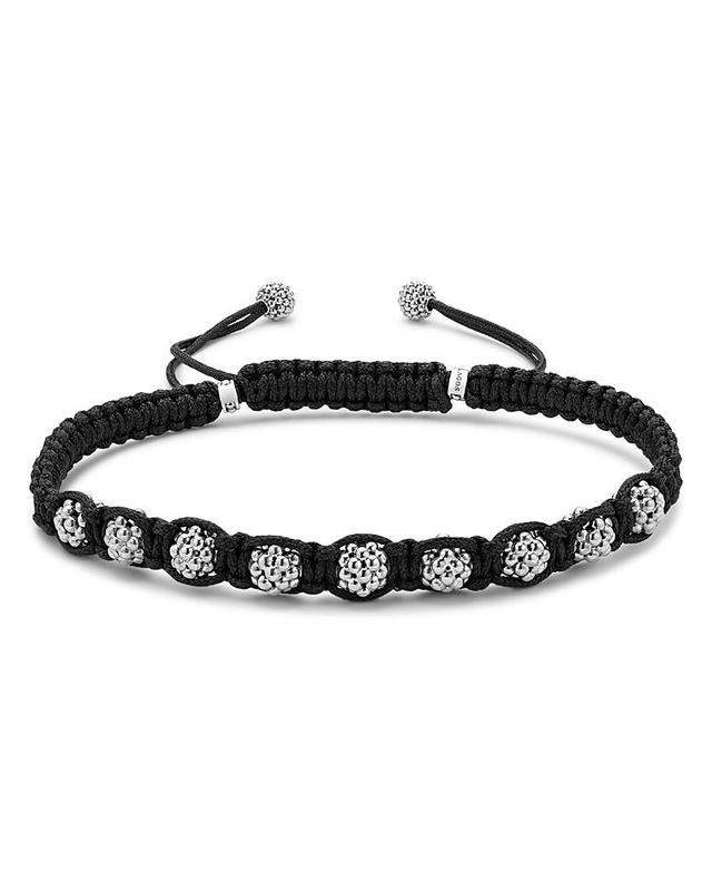 Lagos Mens Sterling Silver Anthem Caviar Bead Black Macrame Bracelet - Exclusive Product Image