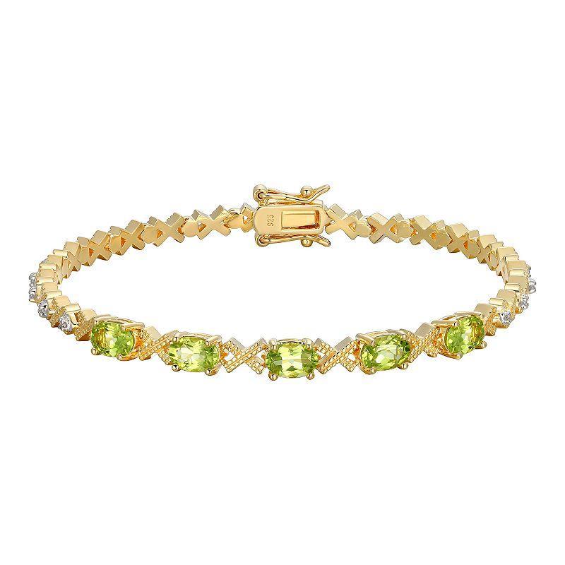 18k Gold Over Sterling Silver Peridot and Diamond Accent X Bracelet, Womens Green Product Image