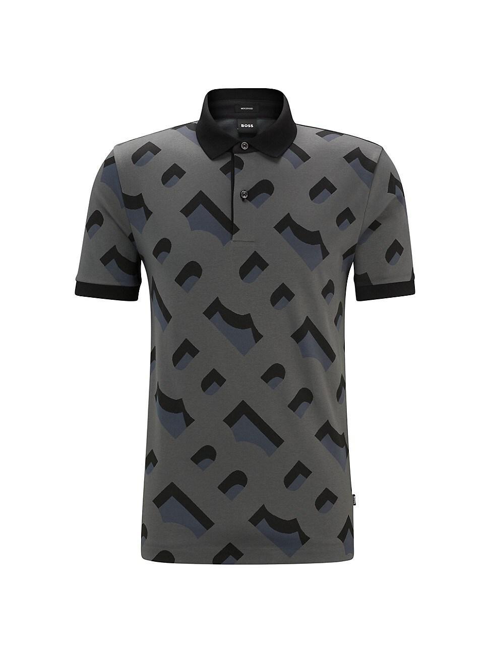 Mens Monogram-Jacquard Polo Shirt in Mercerized Stretch Cotton Product Image