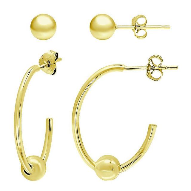 Aleure Precioso Bead Stud & Beaded Hoop Earring Set, Womens, Gold Tone Product Image